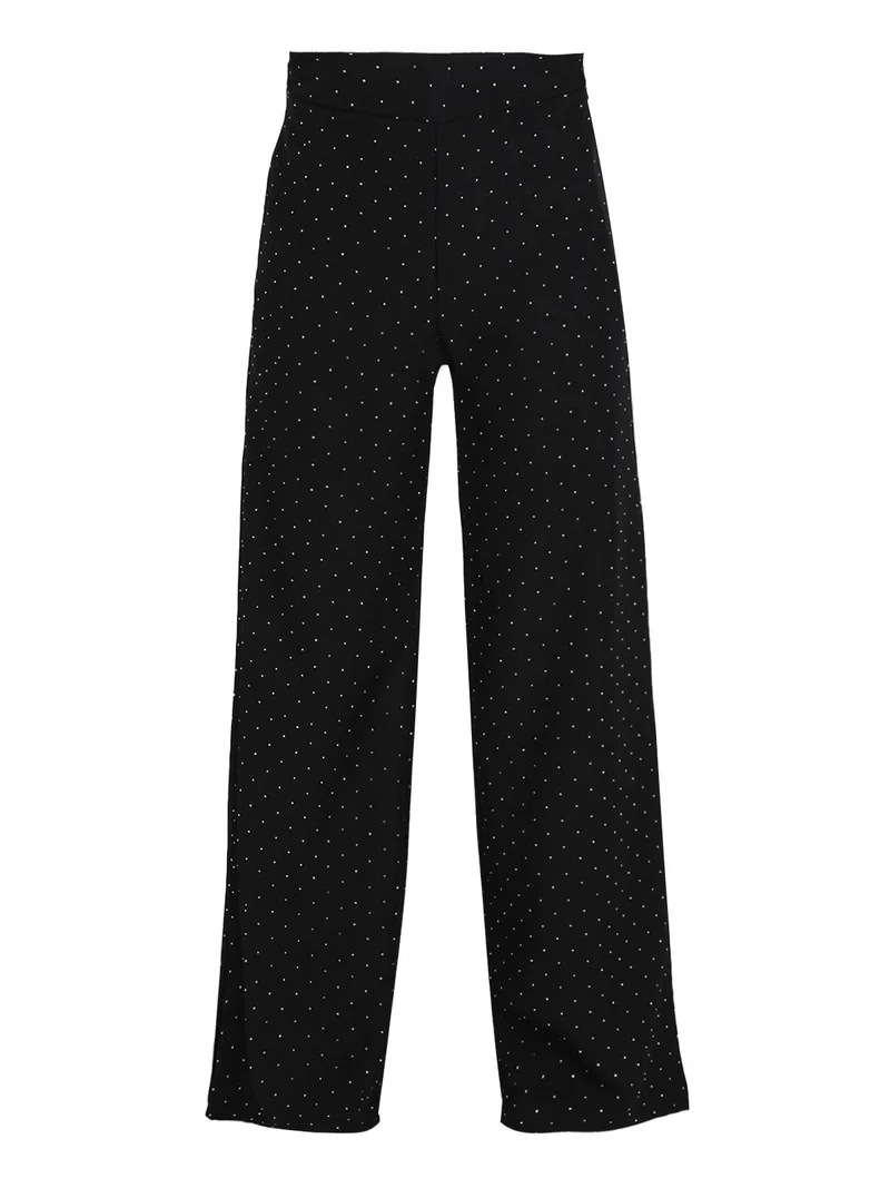 Pantaloni donna a gamba larga con strass - nero