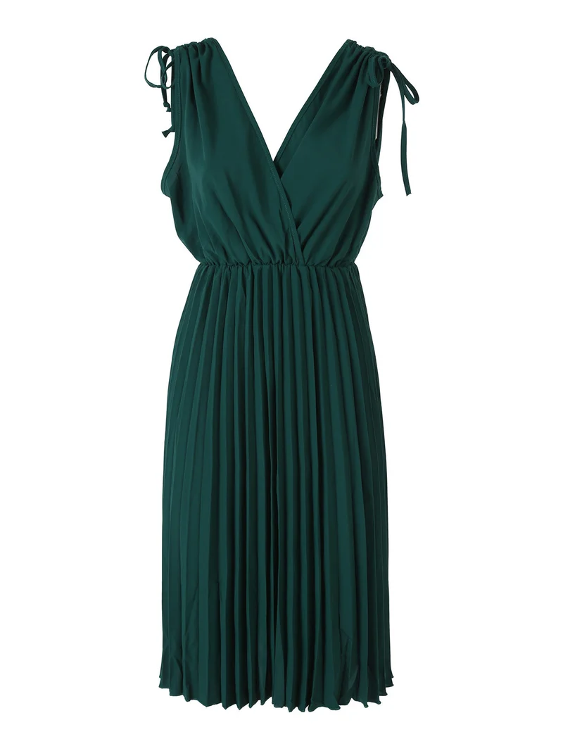 Abito donna a spalla larga con gonna plissettata - verde