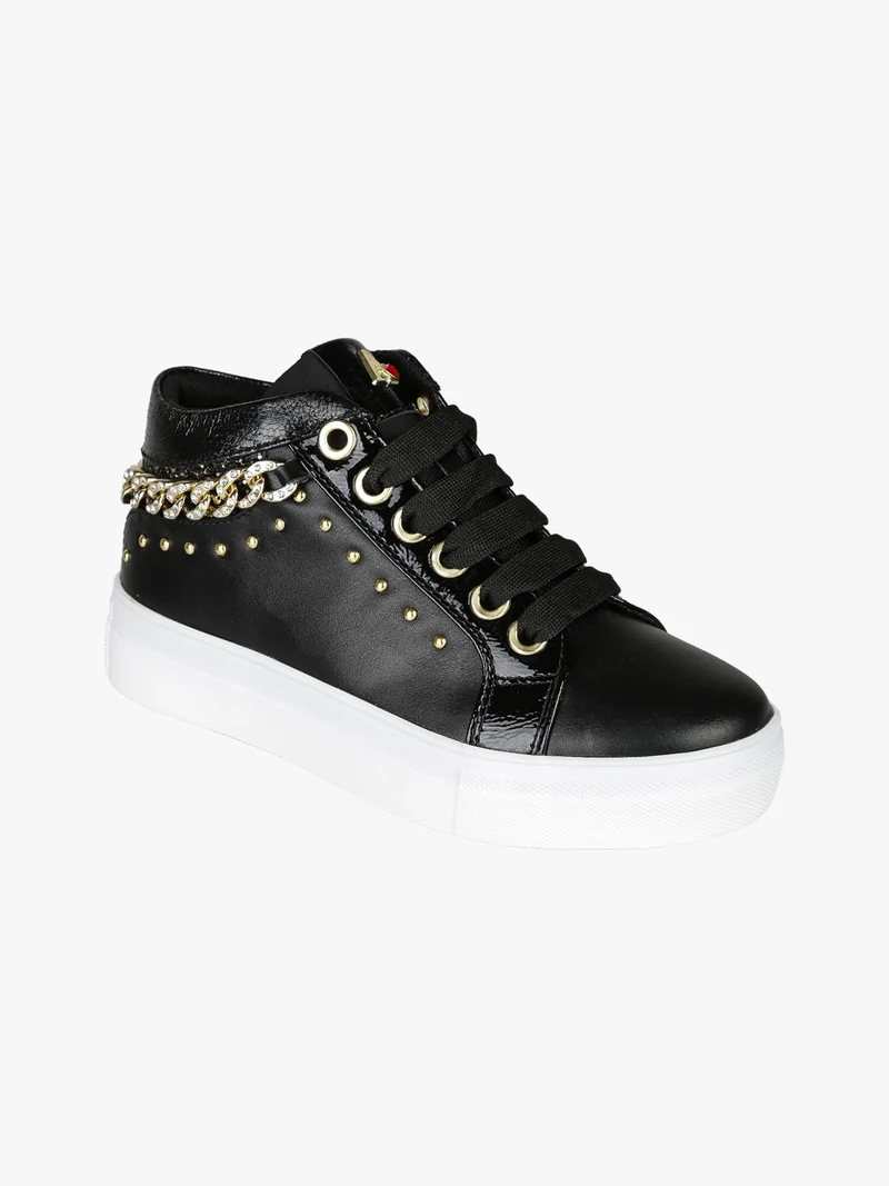 Sneakers da ragazza con catena gioiello e borchie - nero