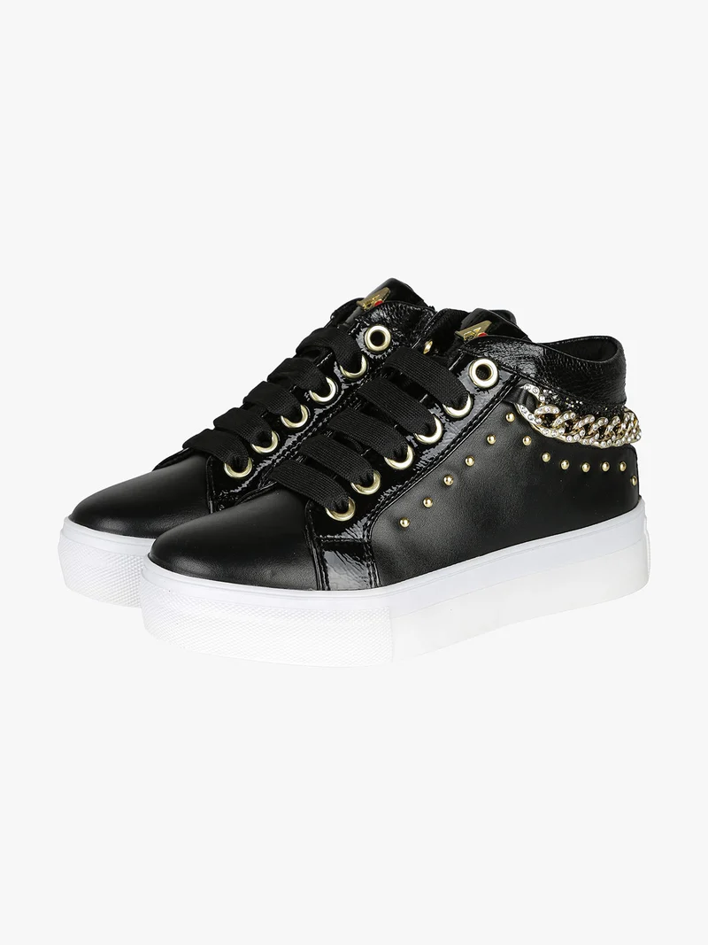 Sneakers da ragazza con catena gioiello e borchie - nero