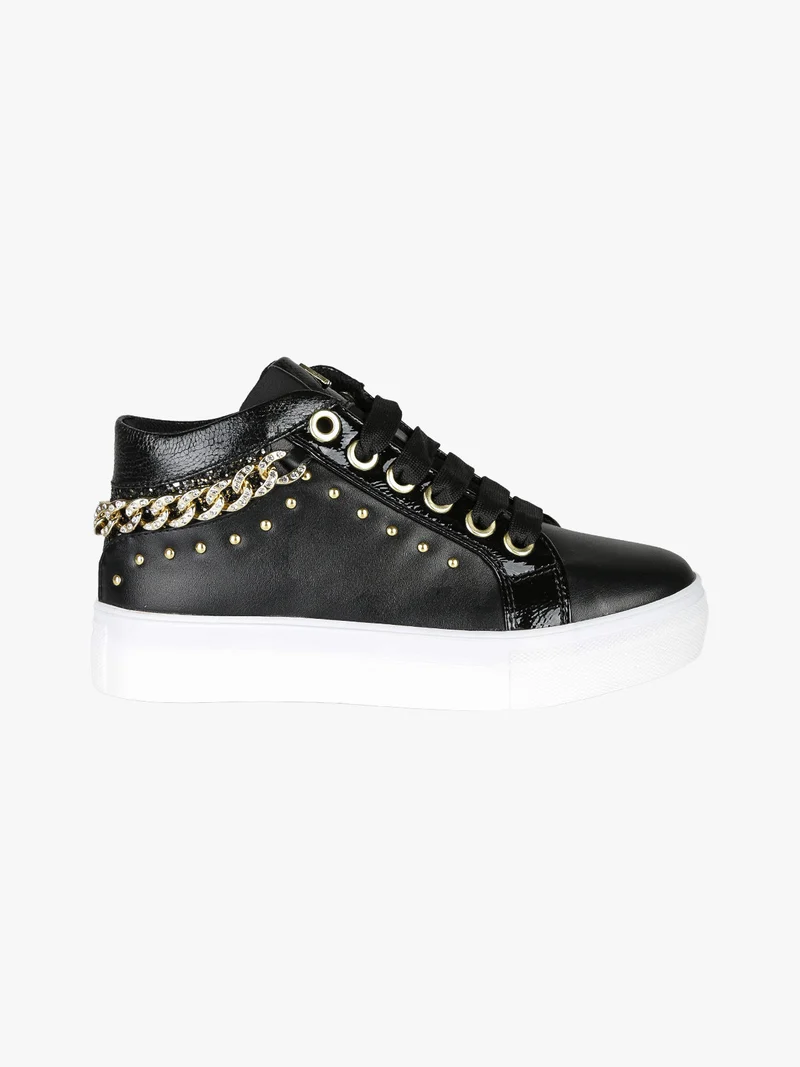 Sneakers da ragazza con catena gioiello e borchie - nero