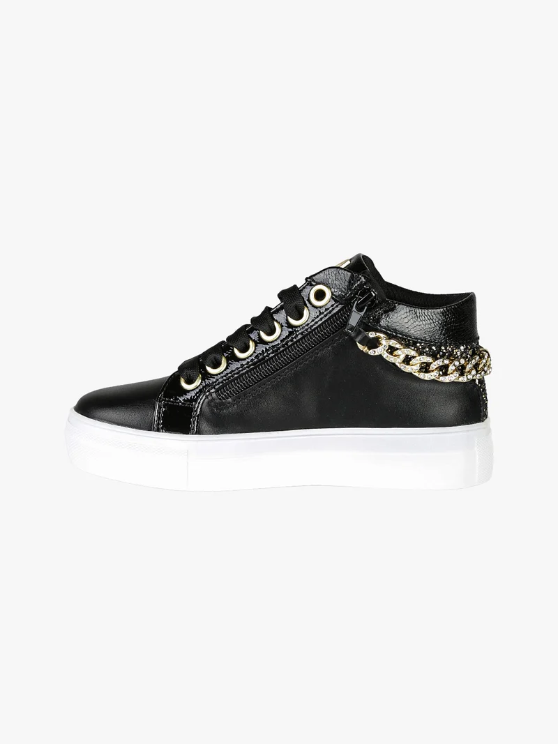 Sneakers da ragazza con catena gioiello e borchie - nero