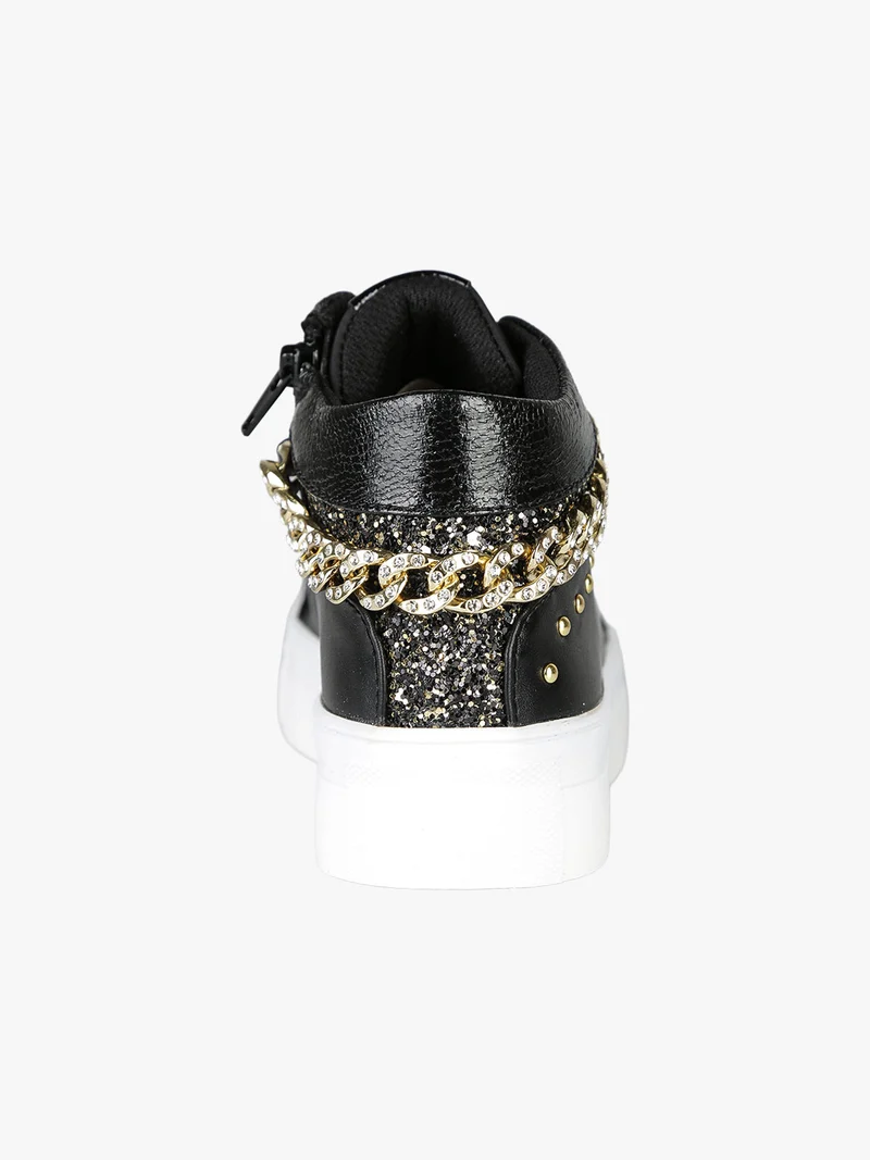 Sneakers da ragazza con catena gioiello e borchie - nero