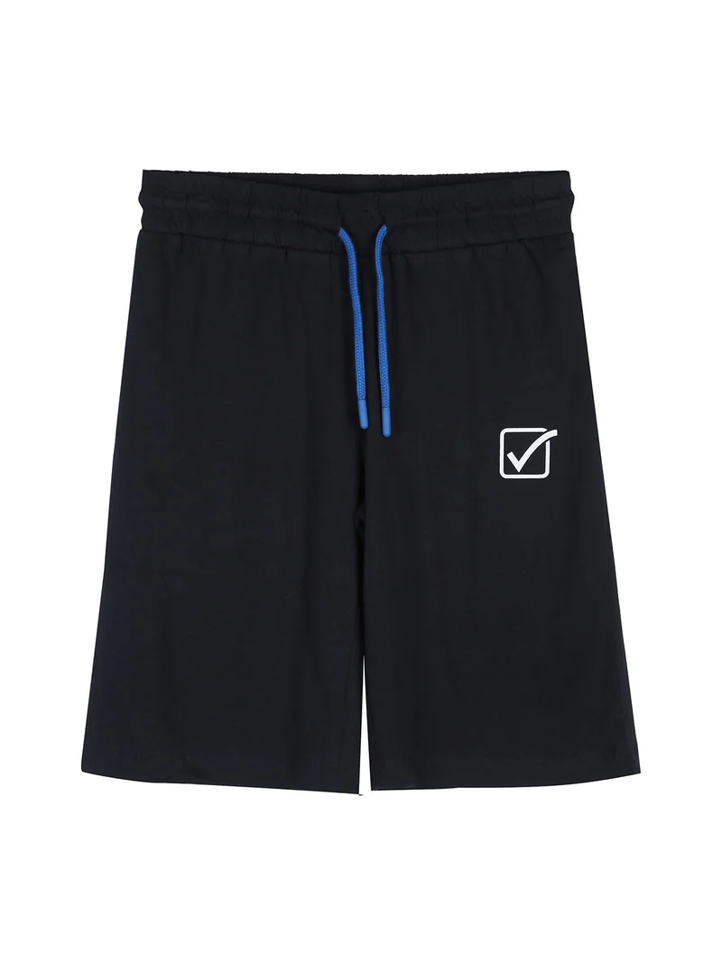 Completo corto da ragazzo in cotone con t-shirt logo e bermuda - blu scuro