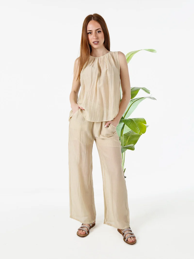 Pantaloni donna leggeri a gamba larga - beige