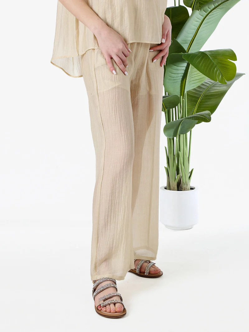Pantaloni donna leggeri a gamba larga - beige