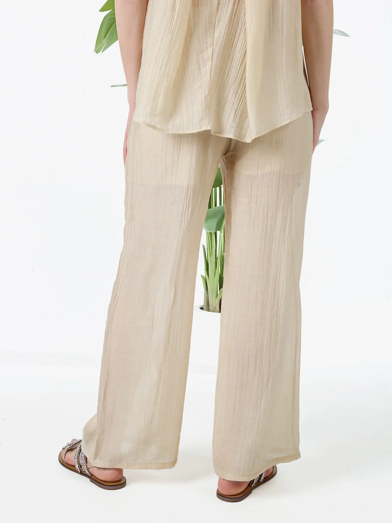 Pantaloni donna leggeri a gamba larga - beige