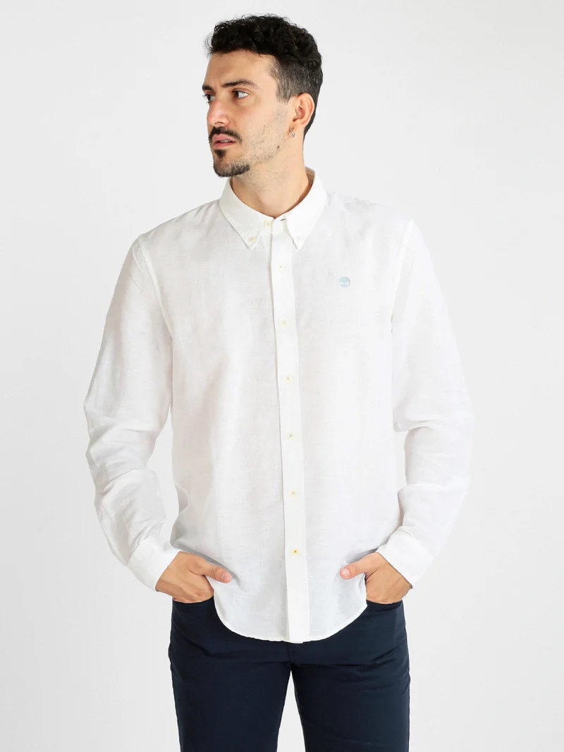 Camicia uomo misto lino a maniche lunghe - bianco