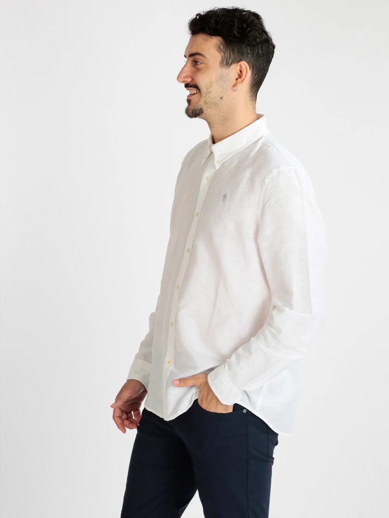 Camicia uomo misto lino a maniche lunghe - bianco