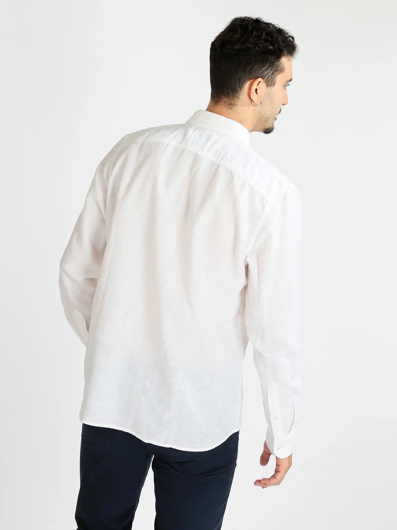 Camicia uomo misto lino a maniche lunghe - bianco