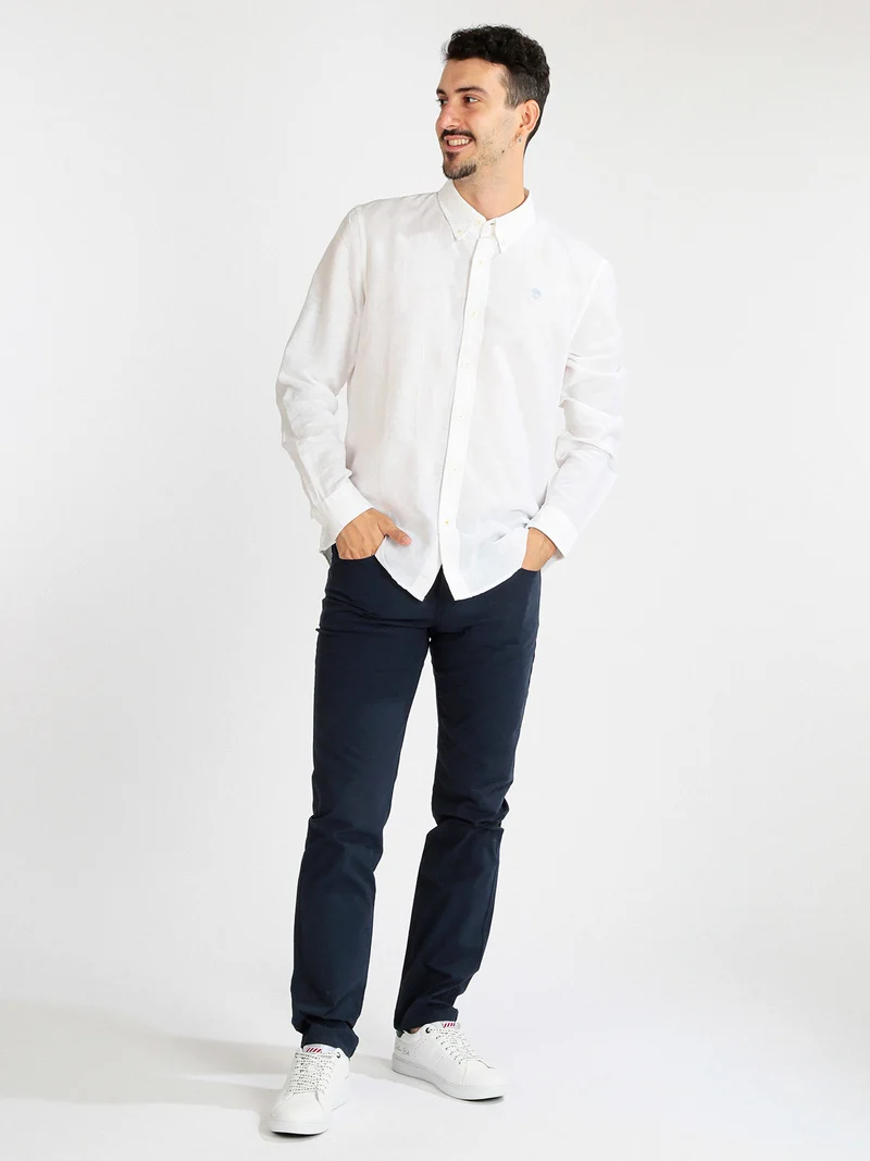 Camicia uomo misto lino a maniche lunghe - bianco