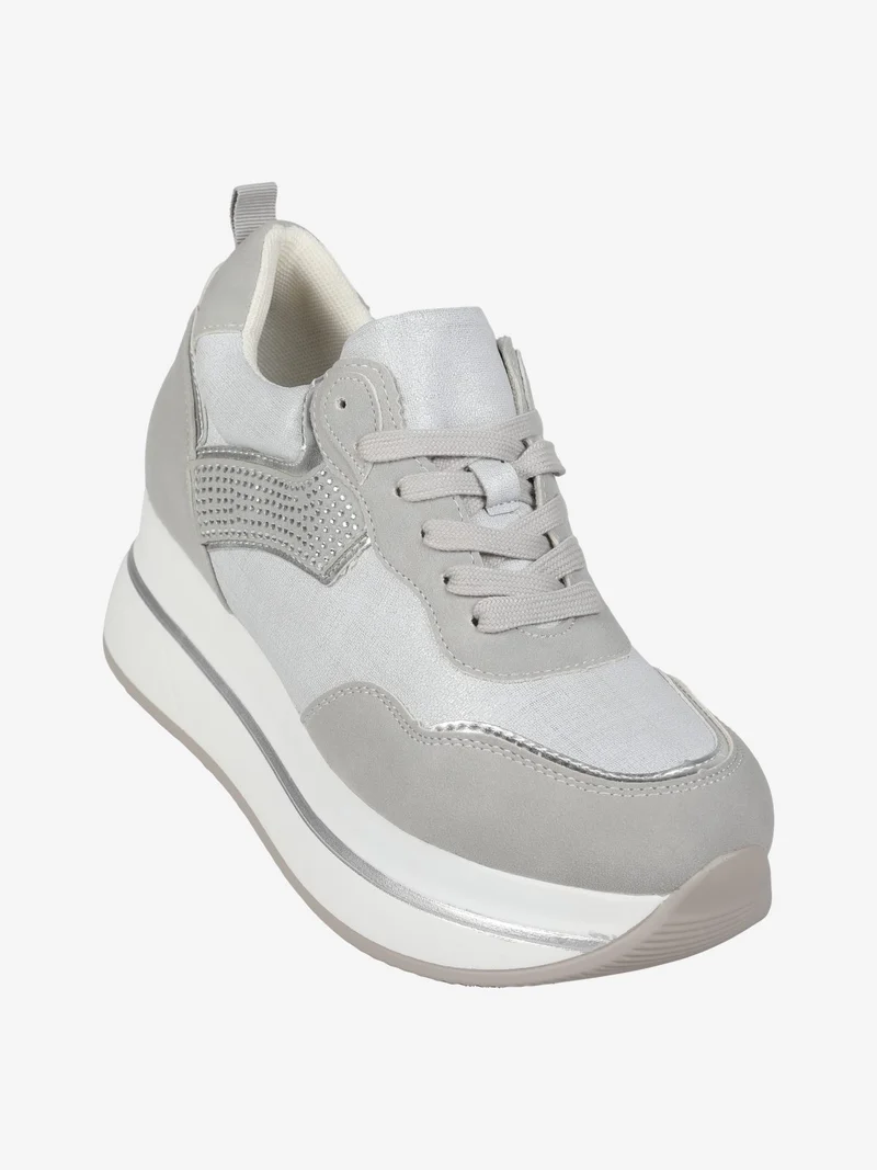 Sneakers donna stringate con platform - grigio