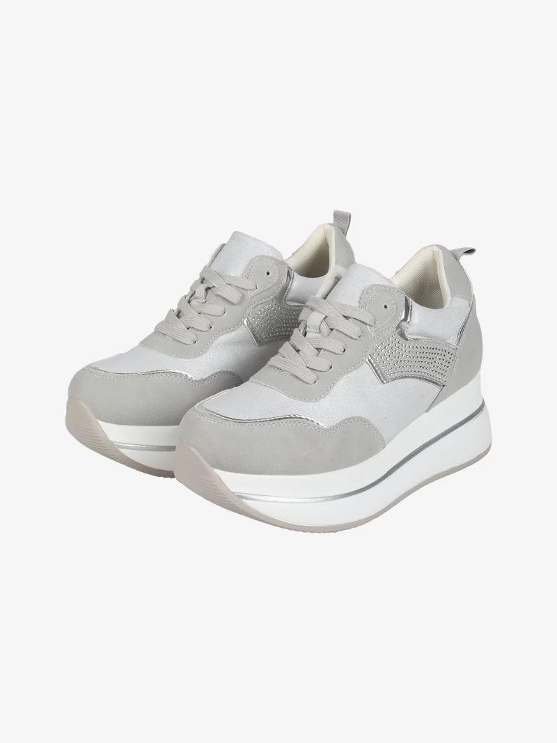 Sneakers donna stringate con platform - grigio