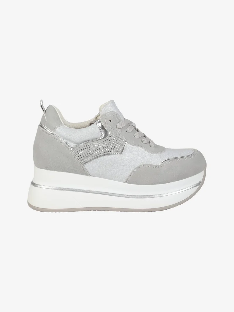 Sneakers donna stringate con platform - grigio