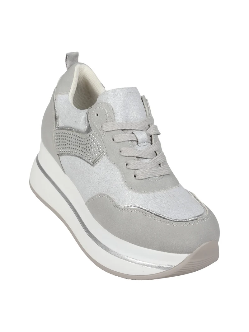 Sneakers donna stringate con platform - grigio