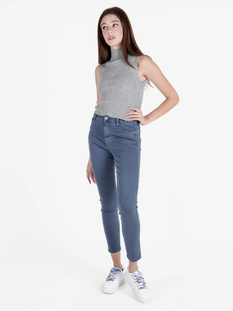 Pantaloni donna skinny push up - blu