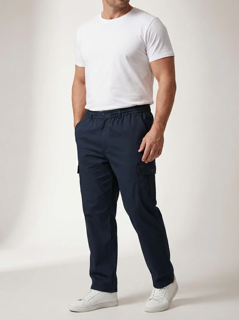 Pantaloni cargo da uomo in cotone - blu scuro
