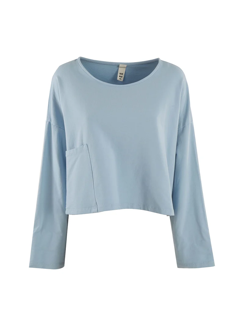 T-shirt cropped da donna con tasca - azzurro