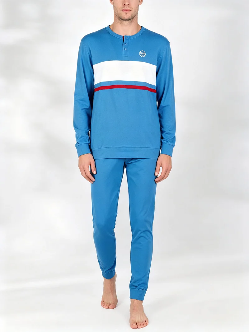 Pigiama uomo lungo in cotone - azzurro