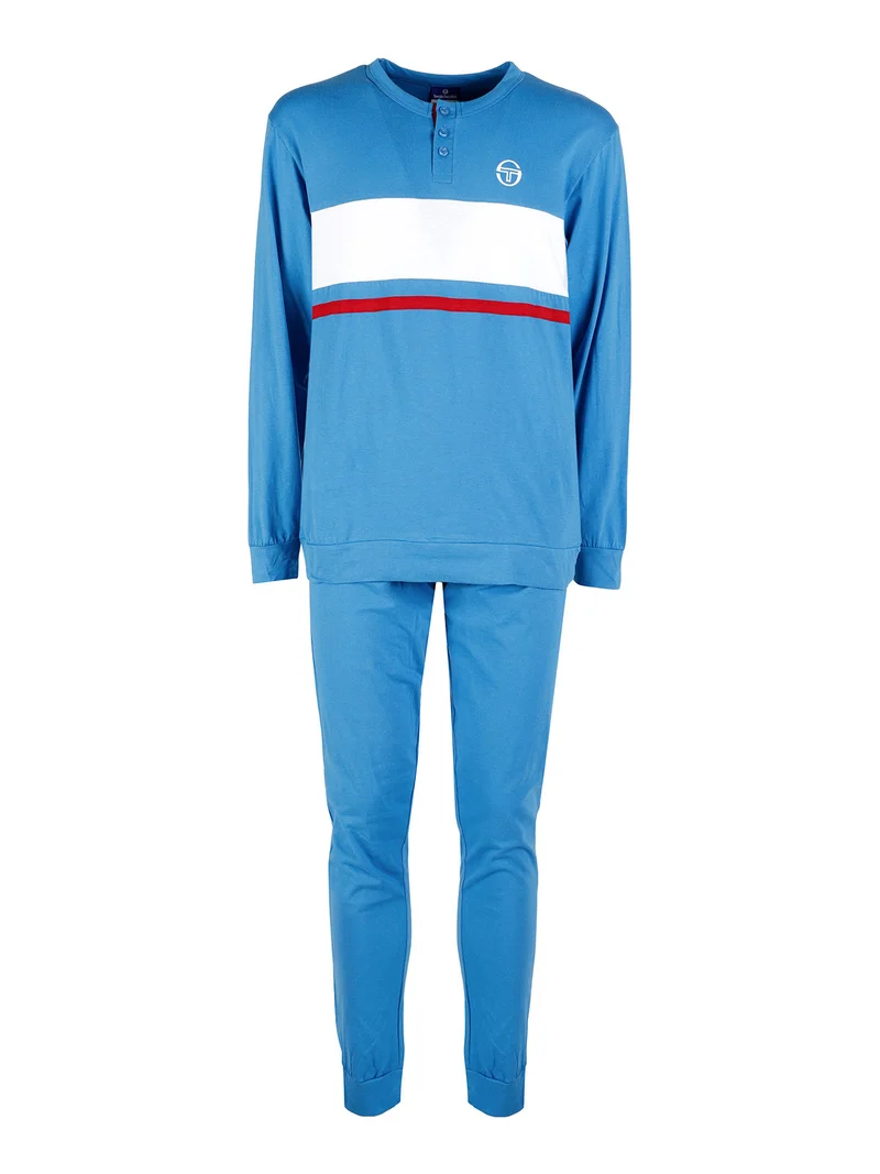 Pigiama uomo lungo in cotone - azzurro