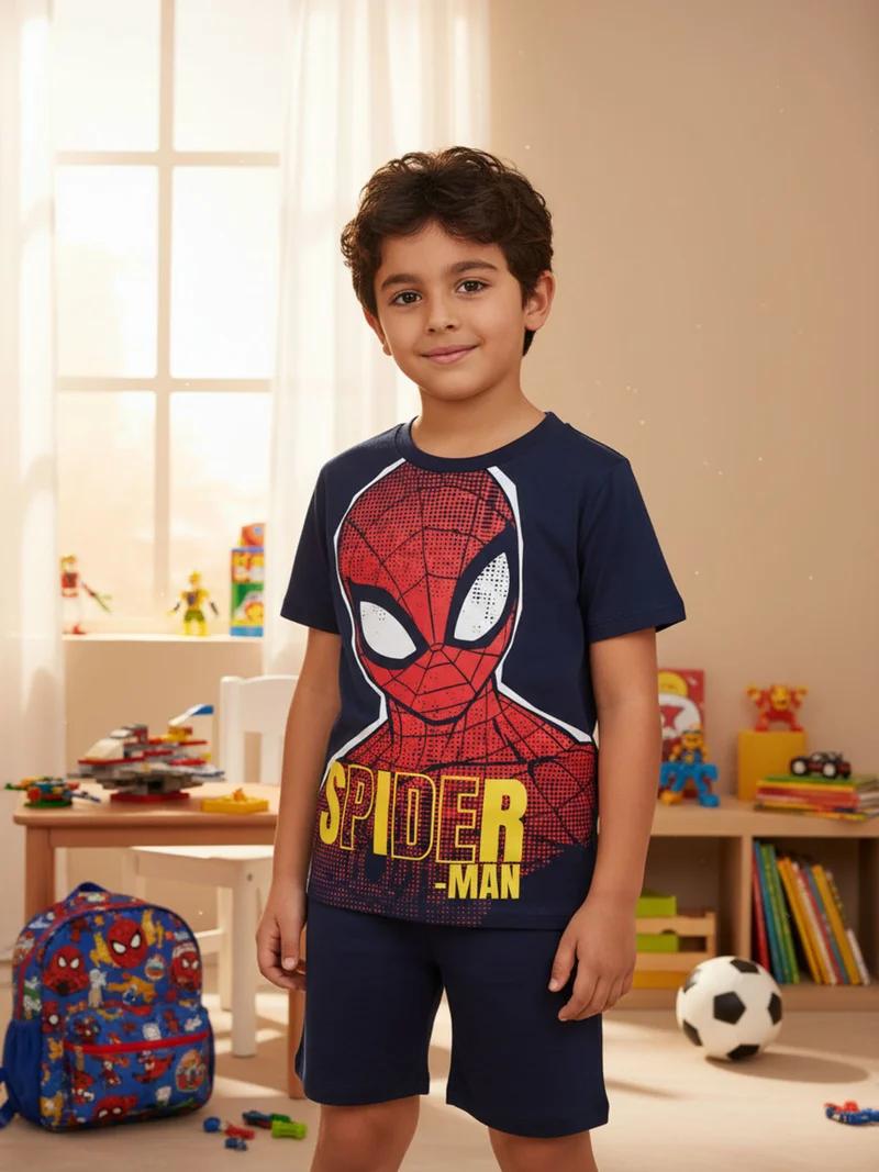 Pigiama corto da bambino in cotone con stampe - blu scuro