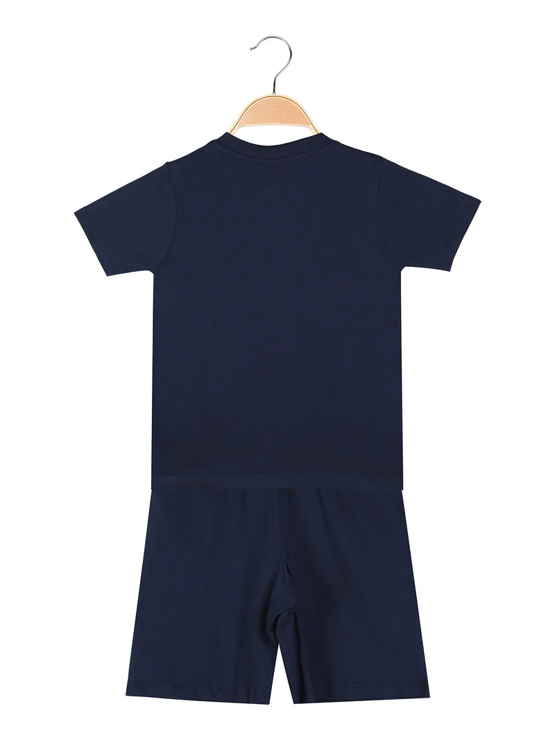 Pigiama corto da bambino in cotone con stampe - blu scuro