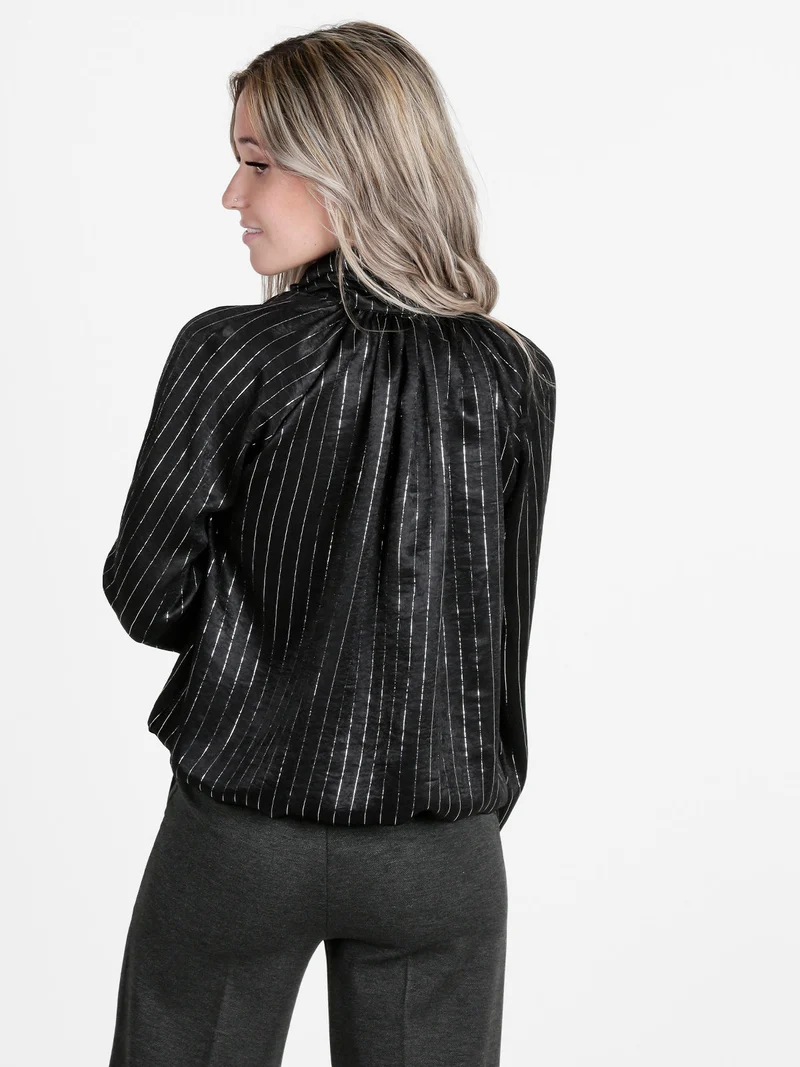 Camicetta donna a maniche lunghe con righe argento - nero