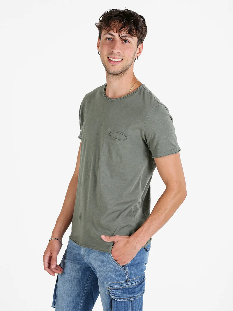 T-shirt uomo in cotone con taschino - verde