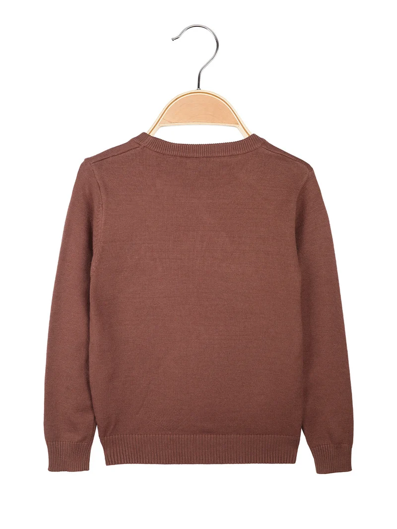 Pullover da bambino in maglia con scritta in rilievo - marrone