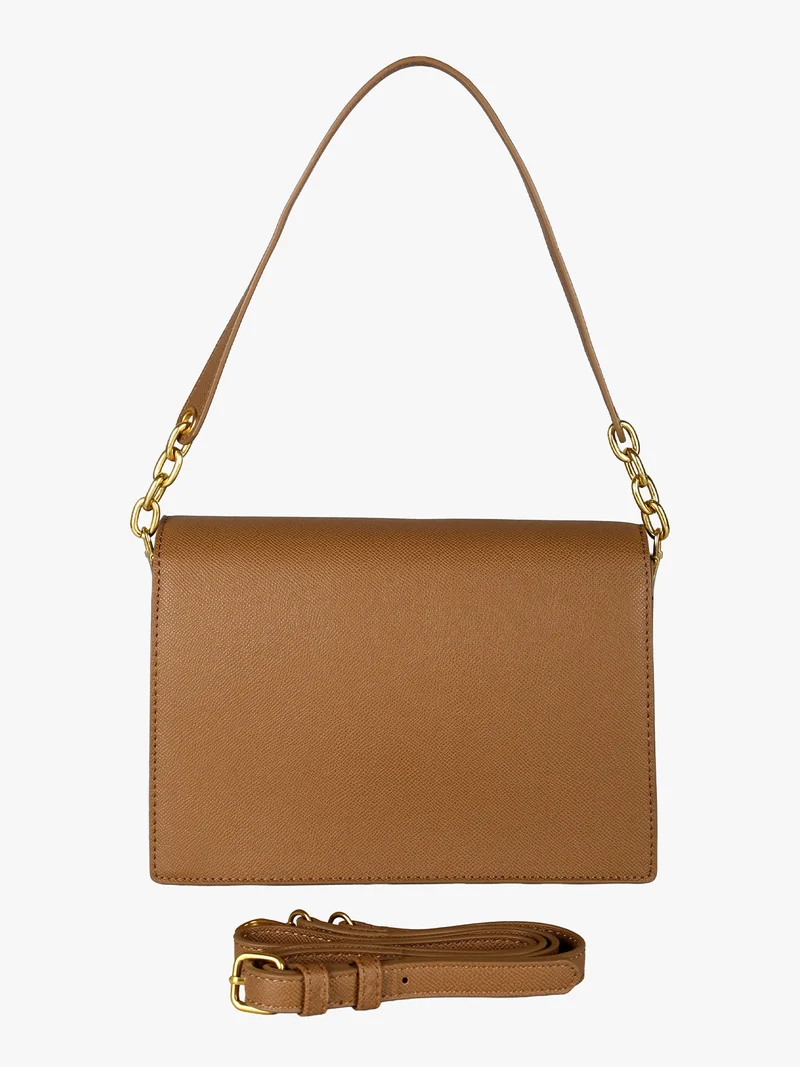 Borsa donna rigida in ecopelle con patta - marrone