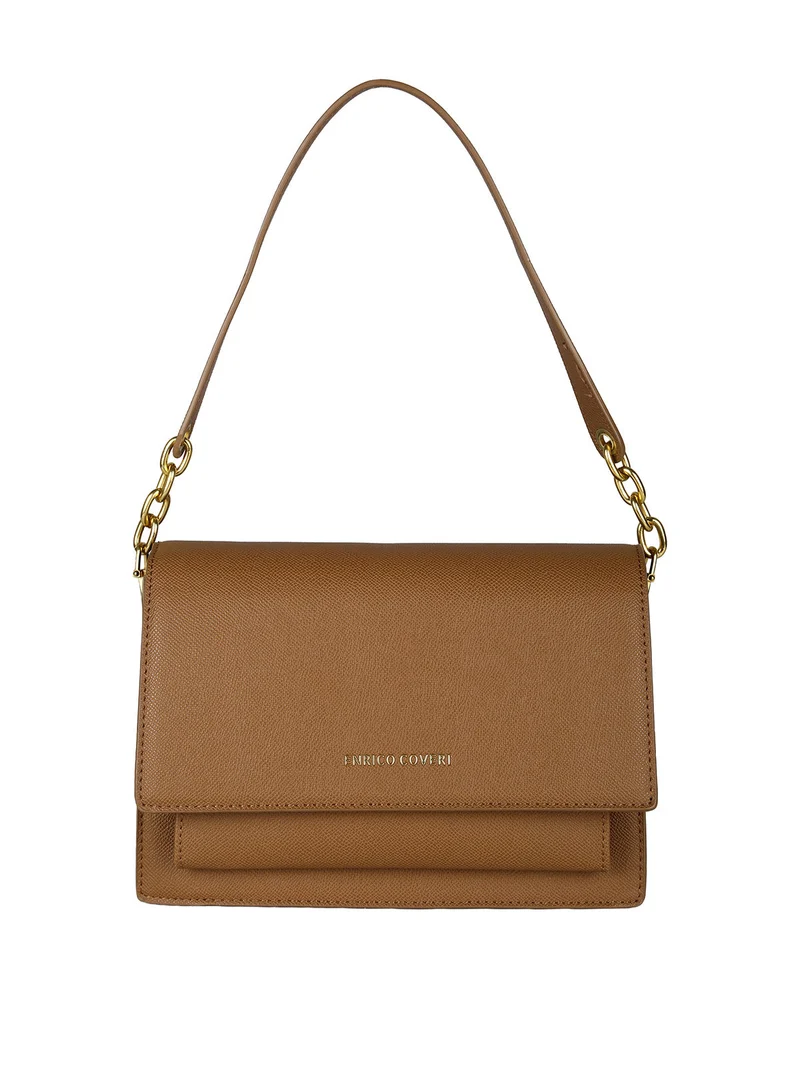 Borsa donna rigida in ecopelle con patta - marrone