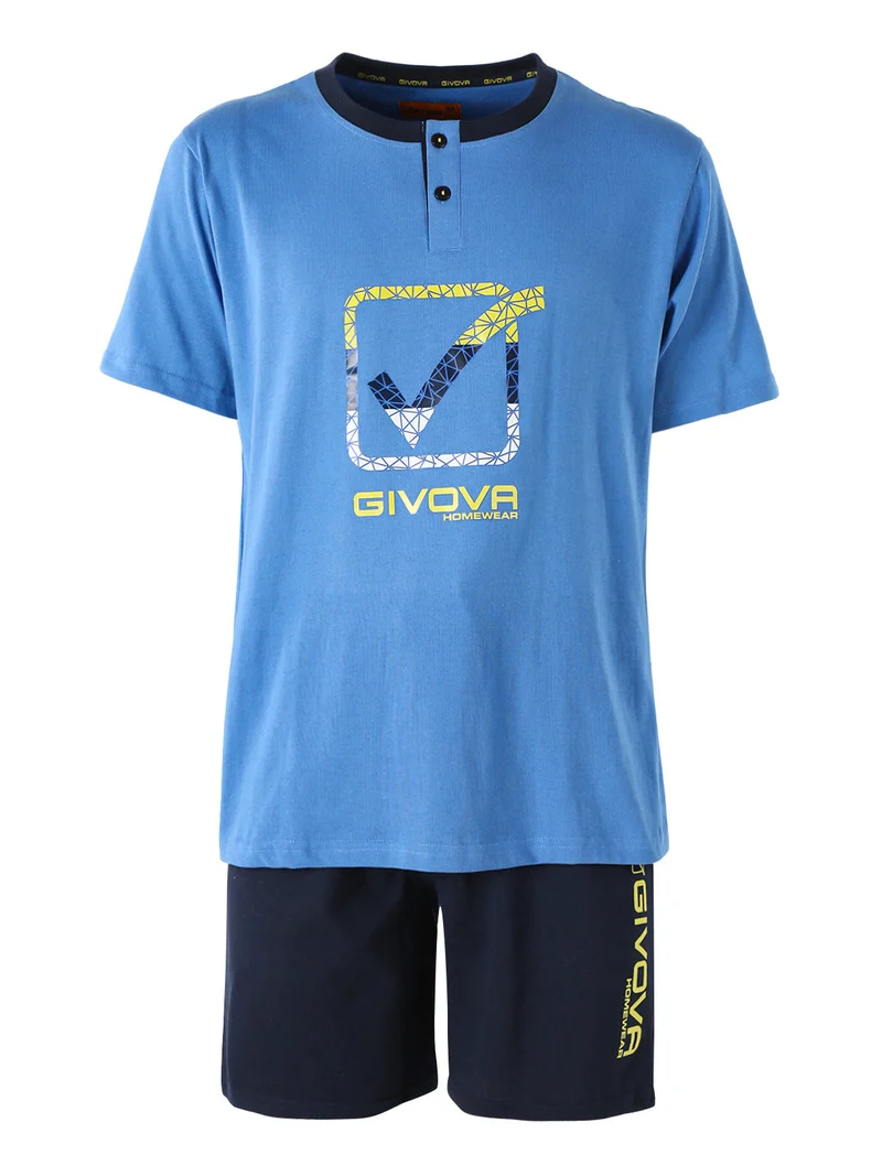 Pigiama corto da uomo in misto cotone con logo - blu