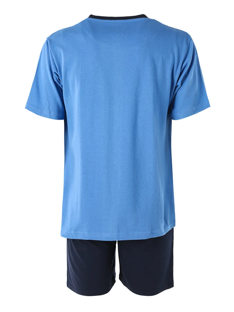 Pigiama corto da uomo in misto cotone con logo - blu