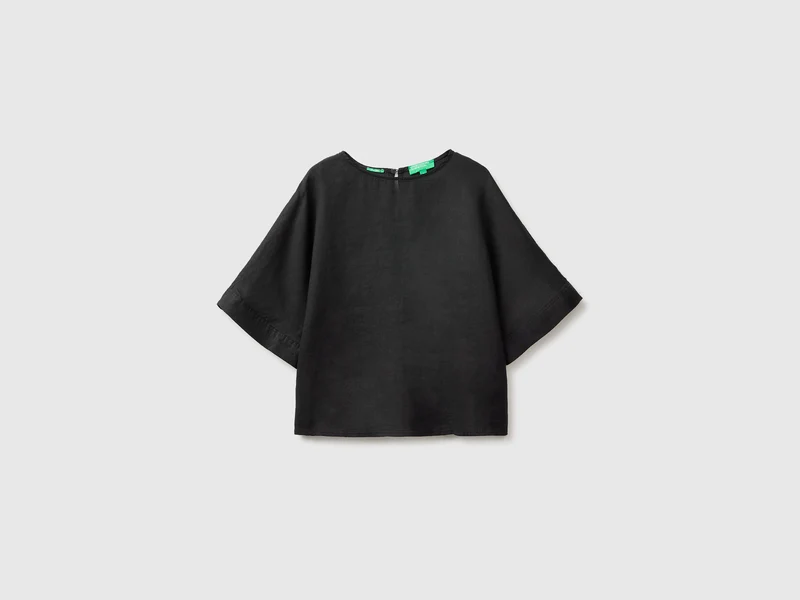 Bluse mit Rundhalsausschnitt aus reinem Leinen