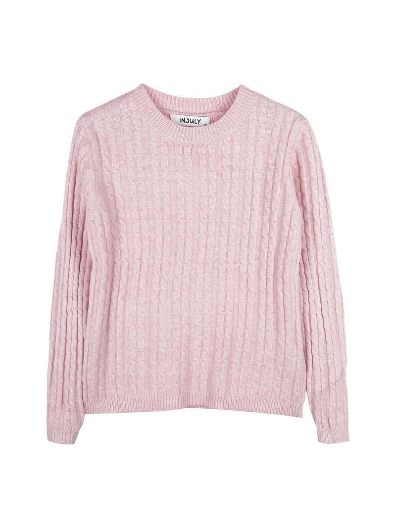 Maglione girocollo da bambina a trecce - rosa