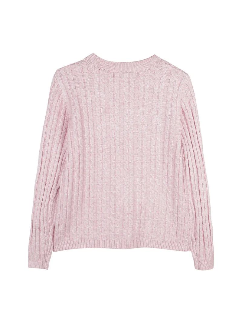 Maglione girocollo da bambina a trecce - rosa