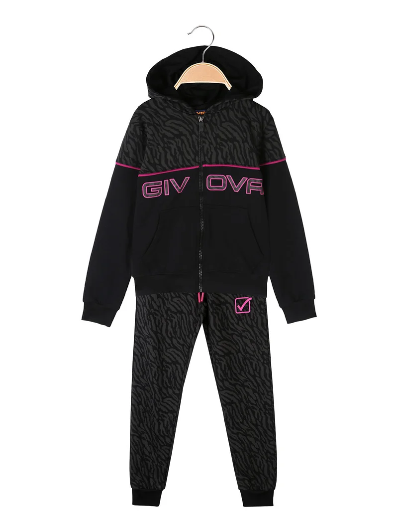 Completo tuta da bambina con cappuccio e zip - nero