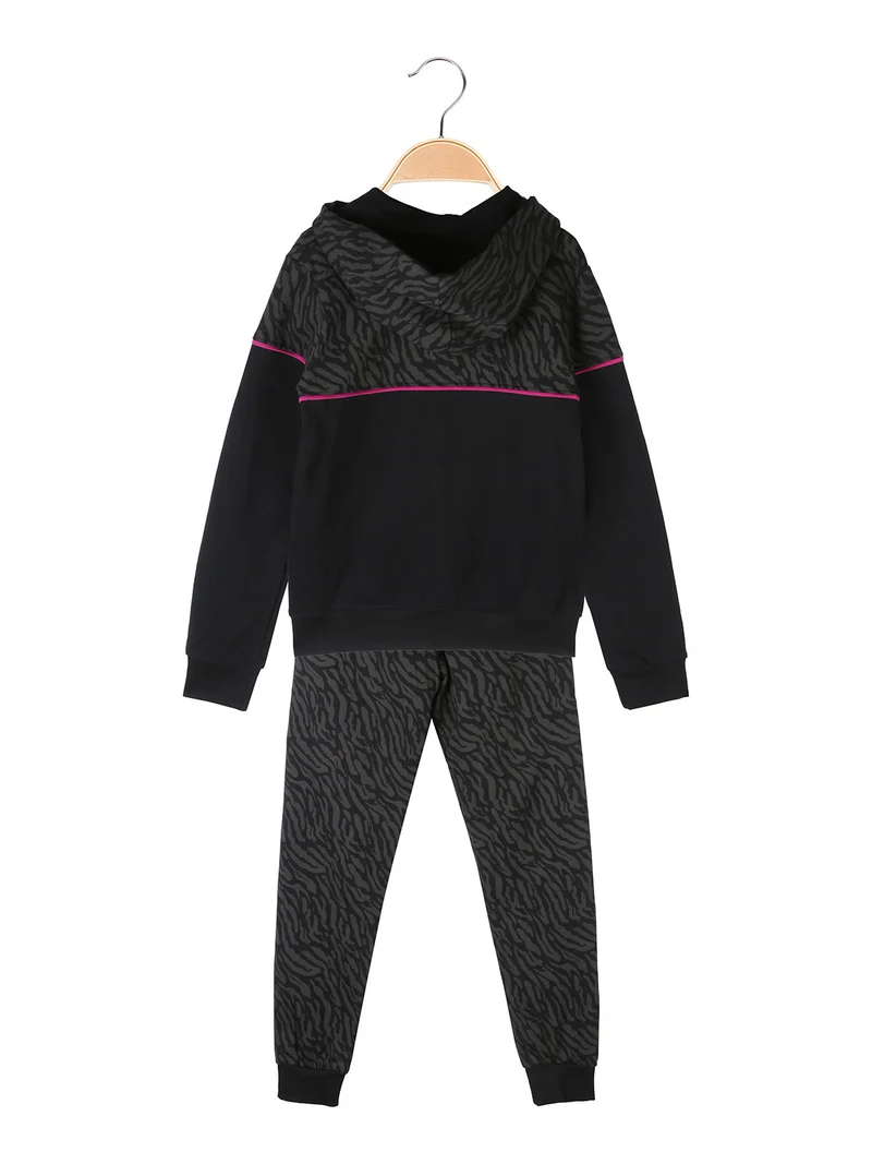 Completo tuta da bambina con cappuccio e zip - nero