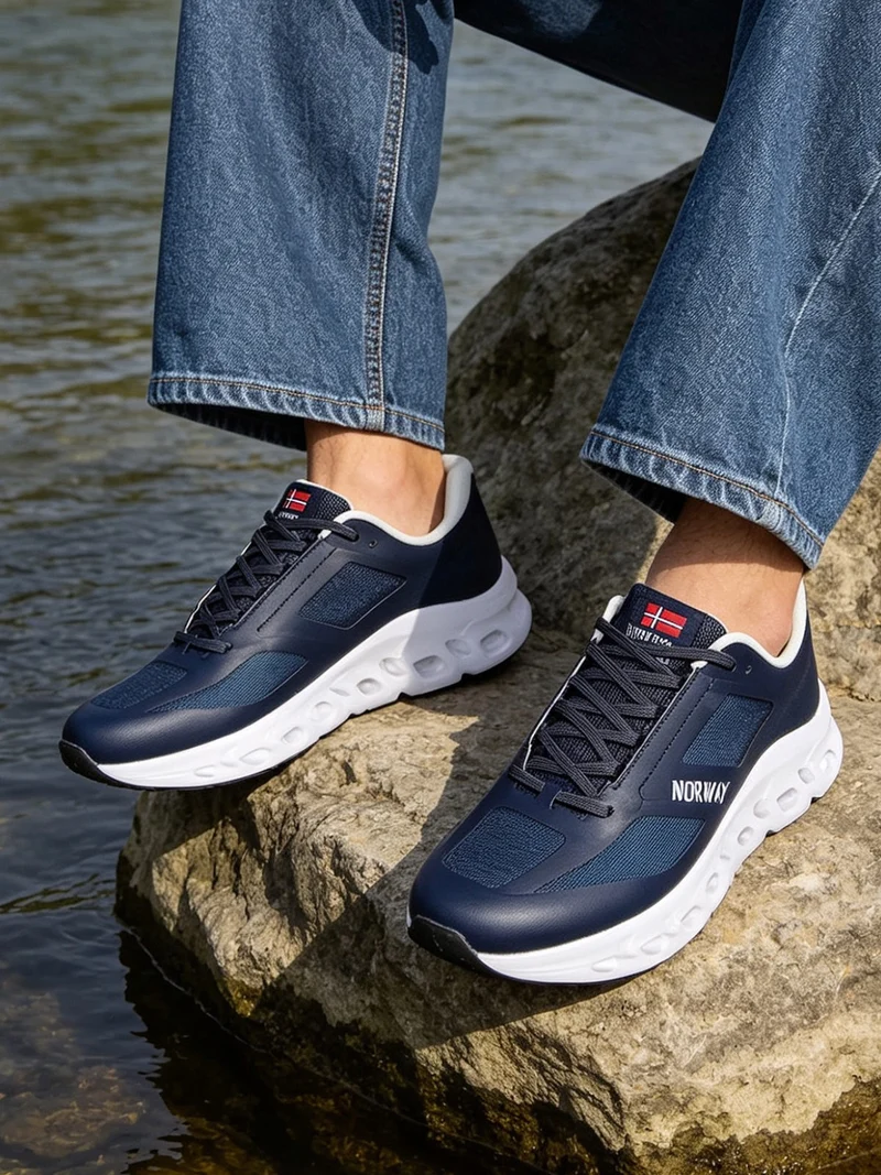Sneakers sportive da uomo con intersuola geometrica - blu scuro