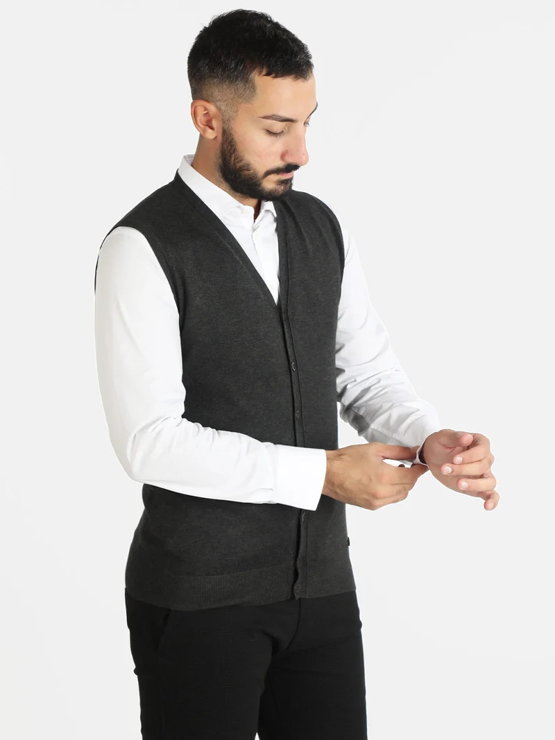 Gilet uomo smanicato con bottoni - grigio scuro
