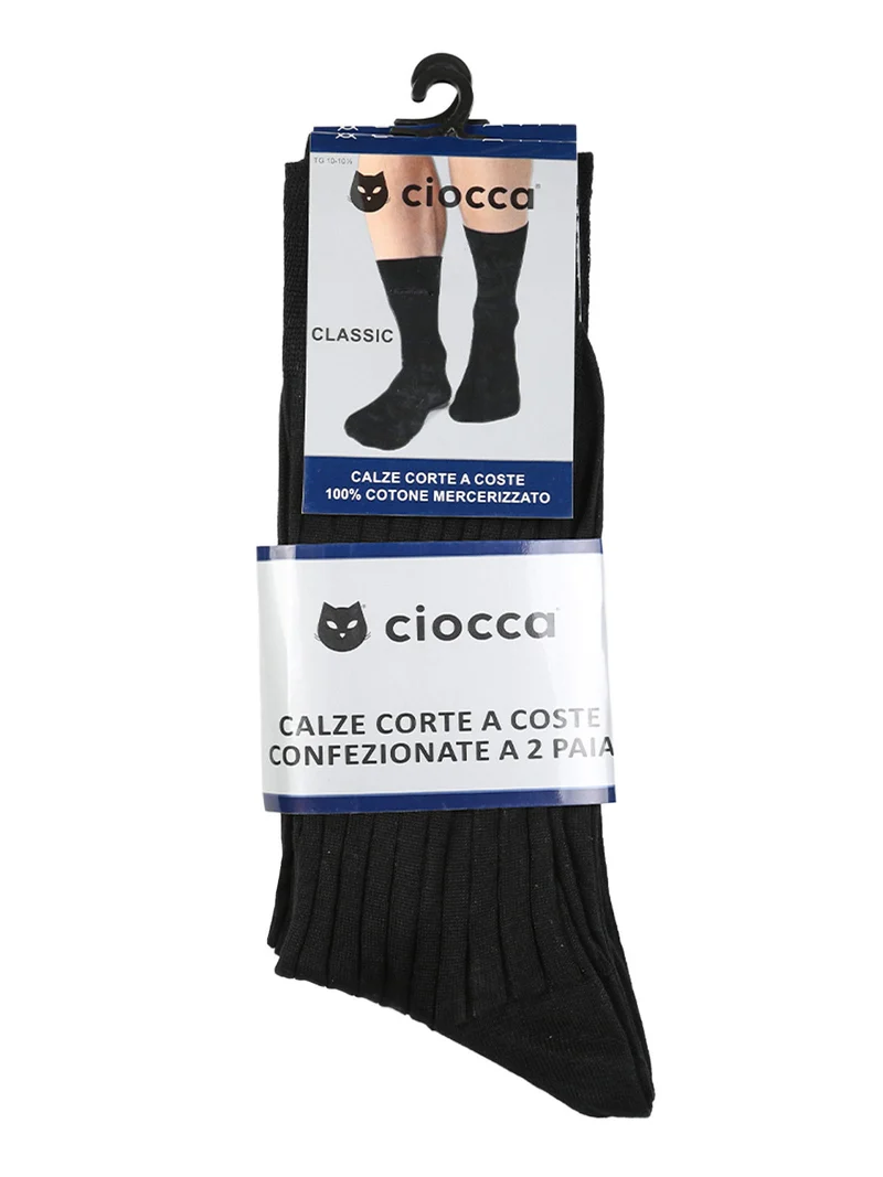 Confezione da 2 paia di calze corte da uomo in cotone mercerizzato a coste - nero