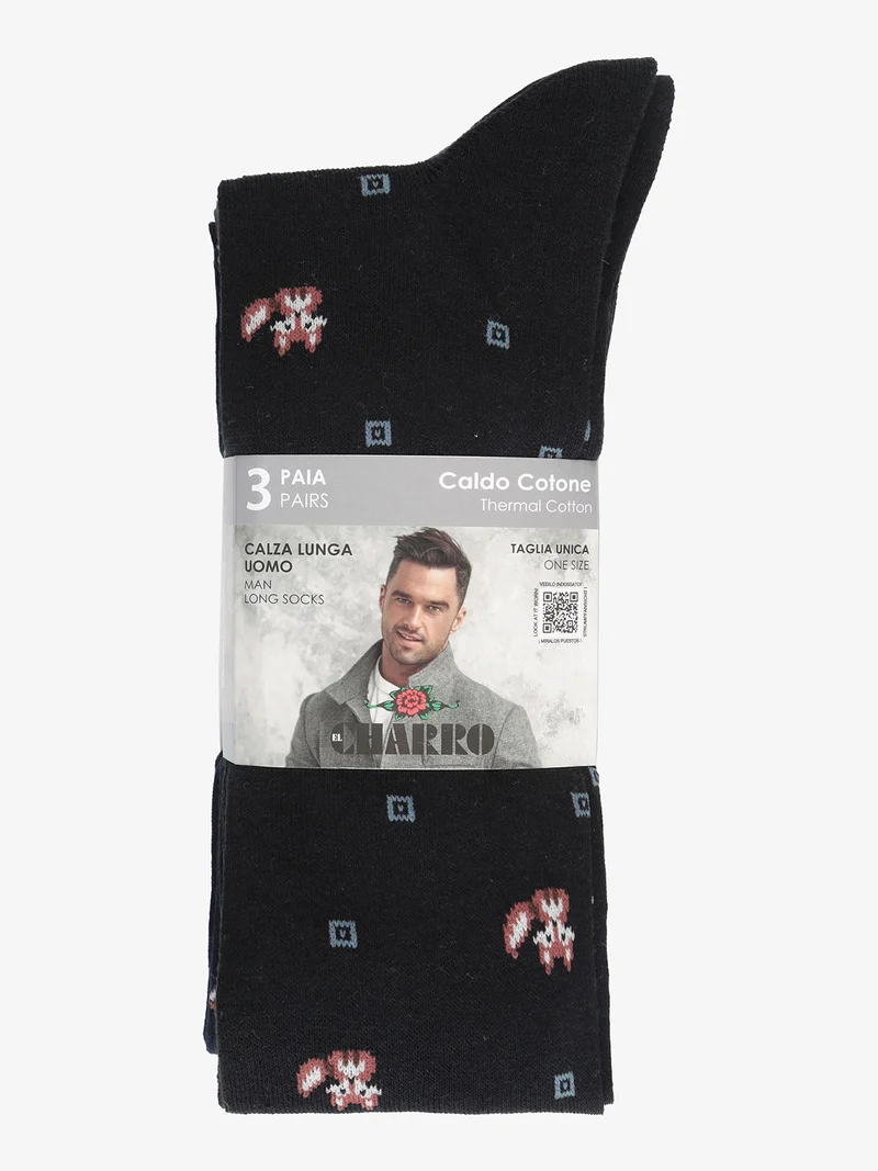 3 Paia di calze lunghe da uomo in caldo cotone - blu scuro