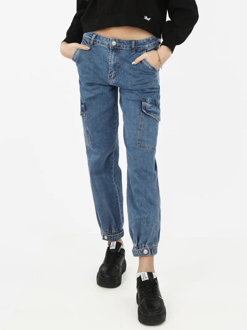 Jeans donna cargo con tasconi - jeans