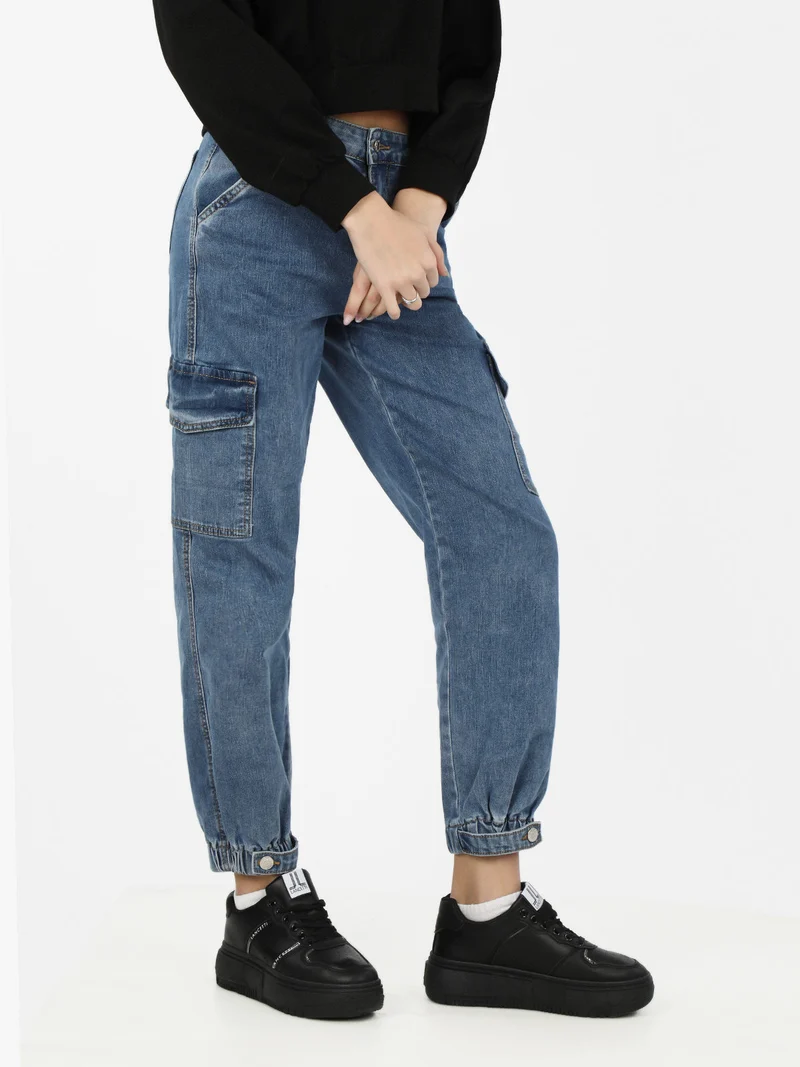 Jeans donna cargo con tasconi - jeans