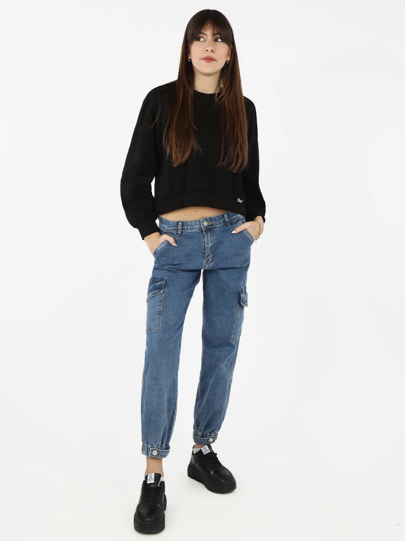 Jeans donna cargo con tasconi - jeans