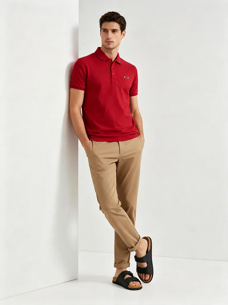 Polo da uomo in cotone a maniche corte - rosso