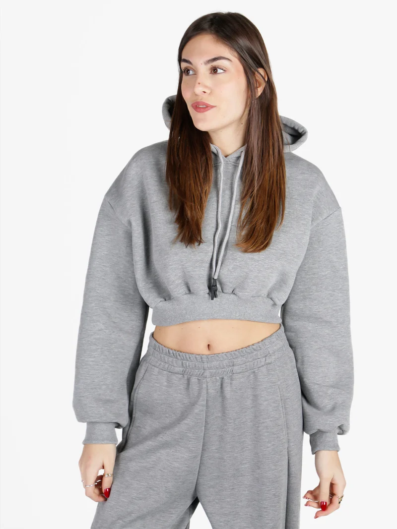 Felpa crop da donna con cappuccio - grigio