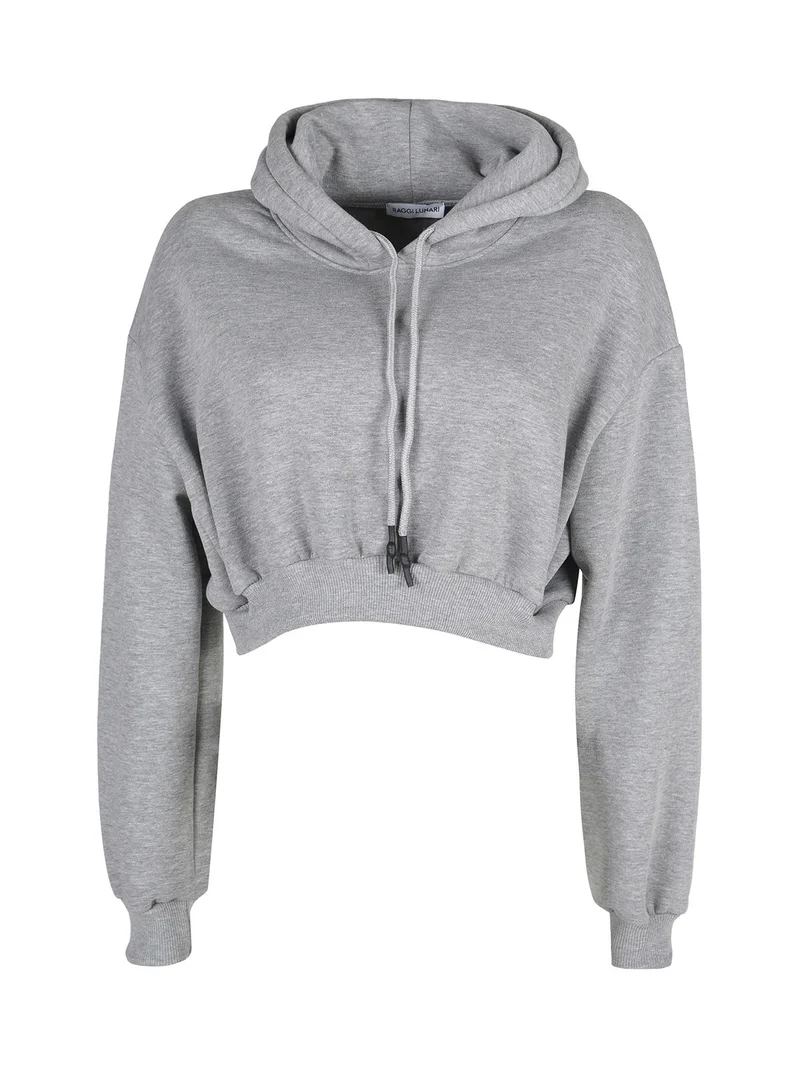 Felpa crop da donna con cappuccio - grigio