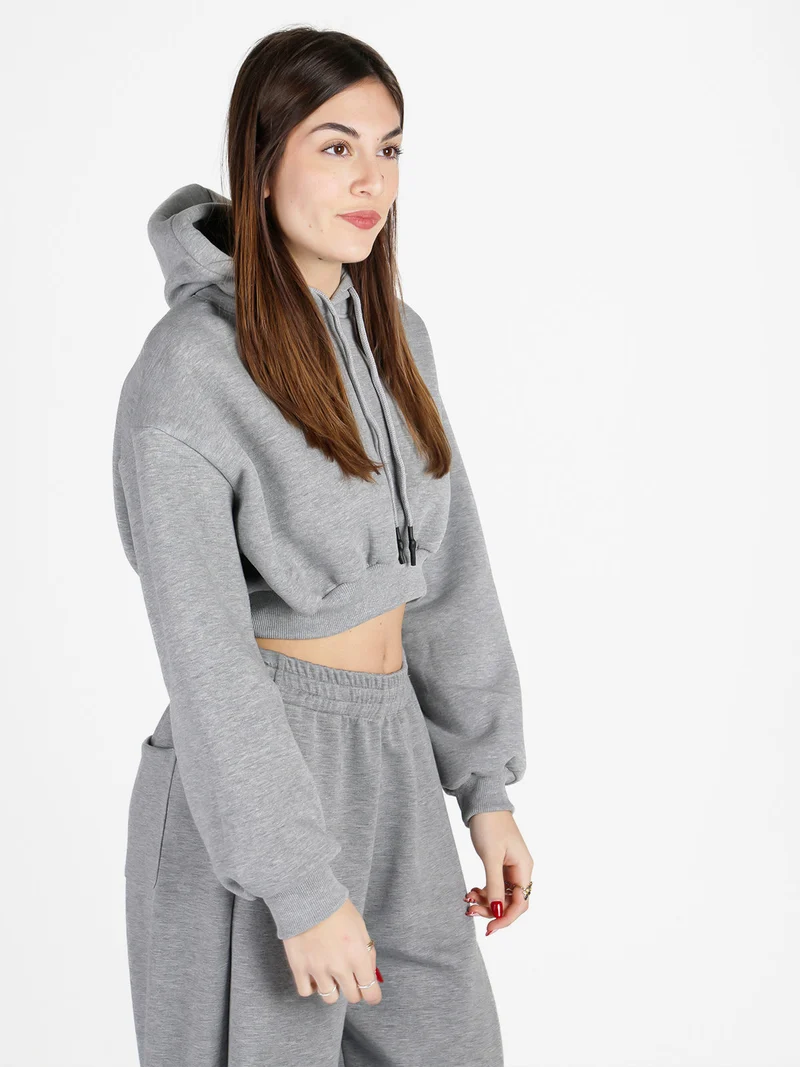 Felpa crop da donna con cappuccio - grigio