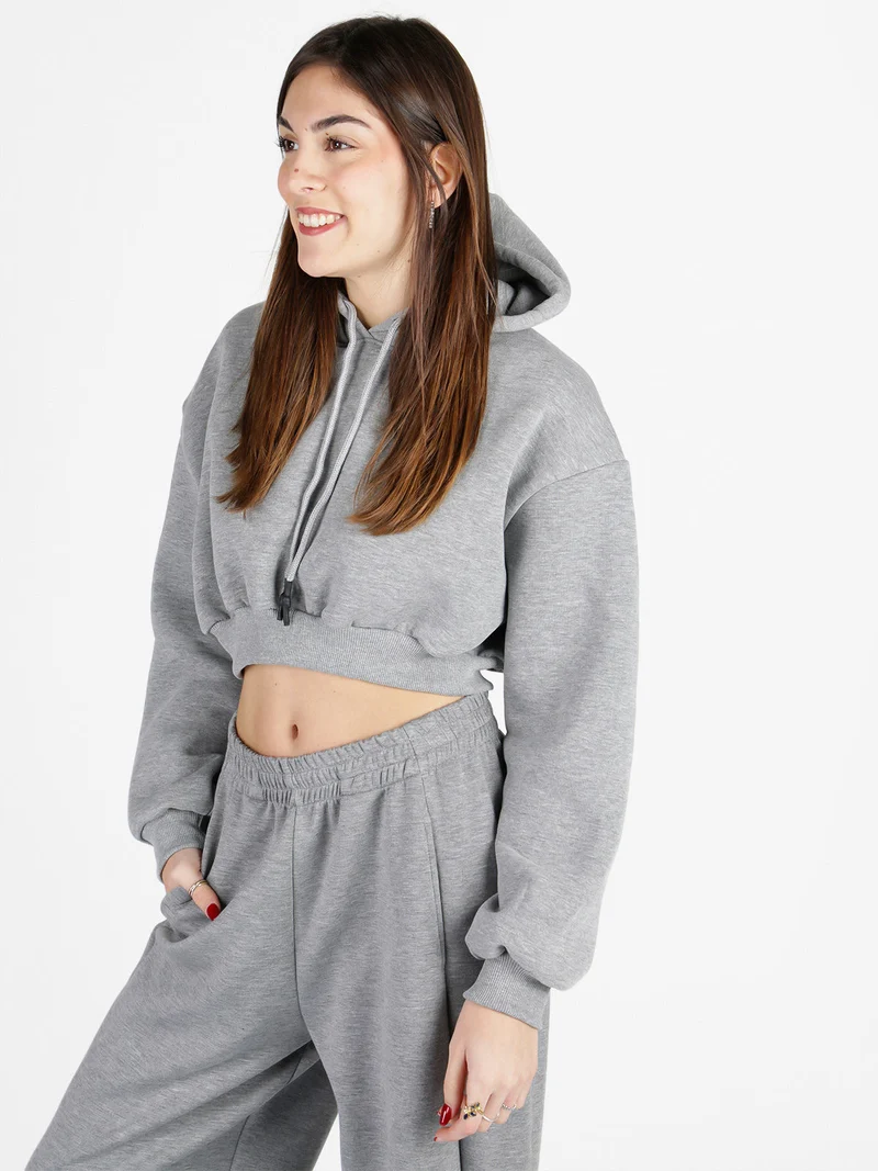 Felpa crop da donna con cappuccio - grigio